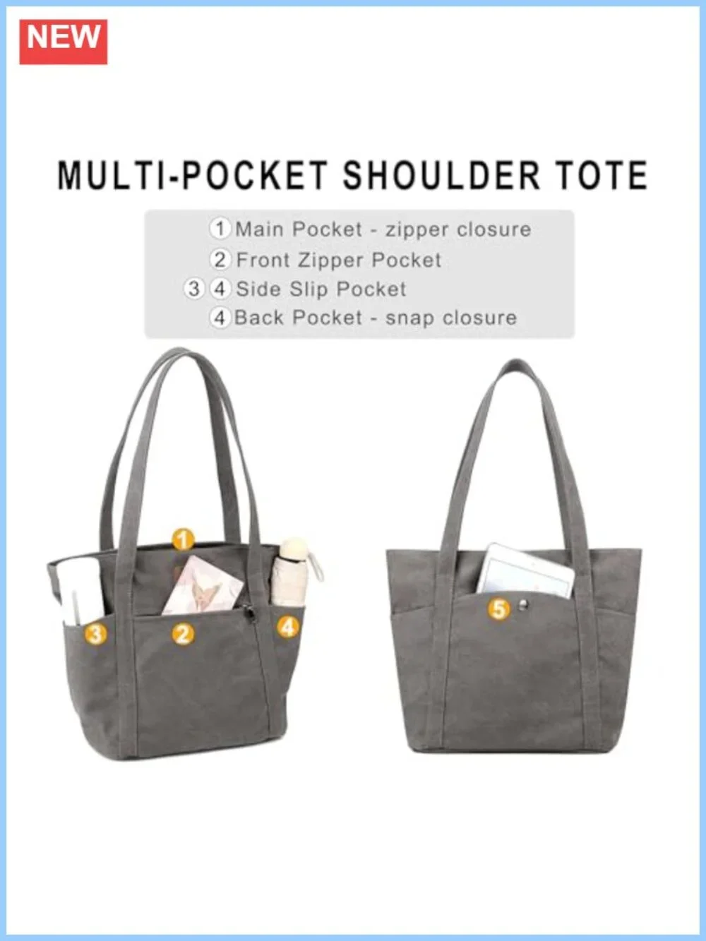 Women's Retro Canvas Bucket Tote Shoulder Bag with Pockets